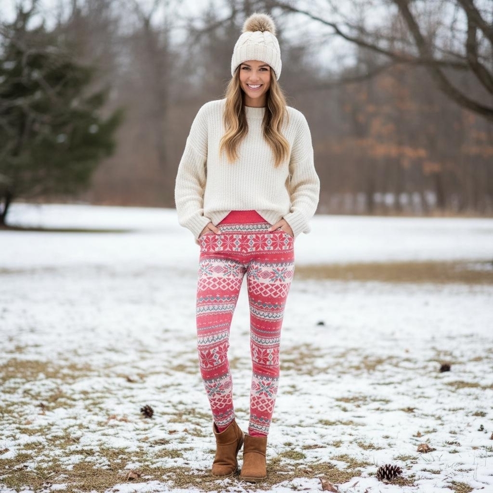 Britt's Knits Fleece Lined Holiday Leggings Size S/M